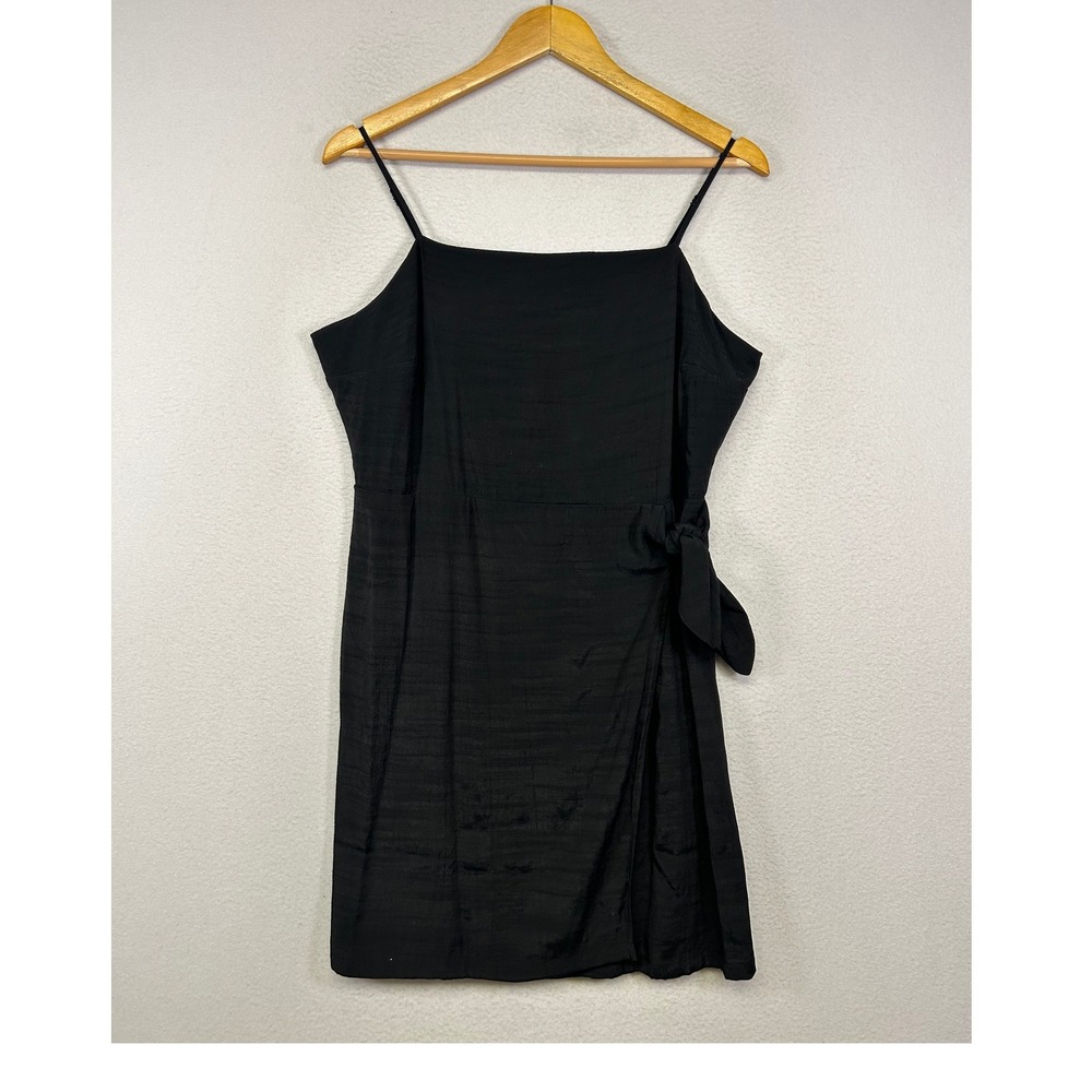 Minimalist Nine West‎ Womens LG Black Faux Wrap Side Tie Mini Dress Slub Strappy